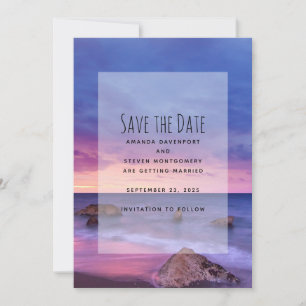 Reserva La Fecha Hermoso Boda de fotografías de la costa atardecer