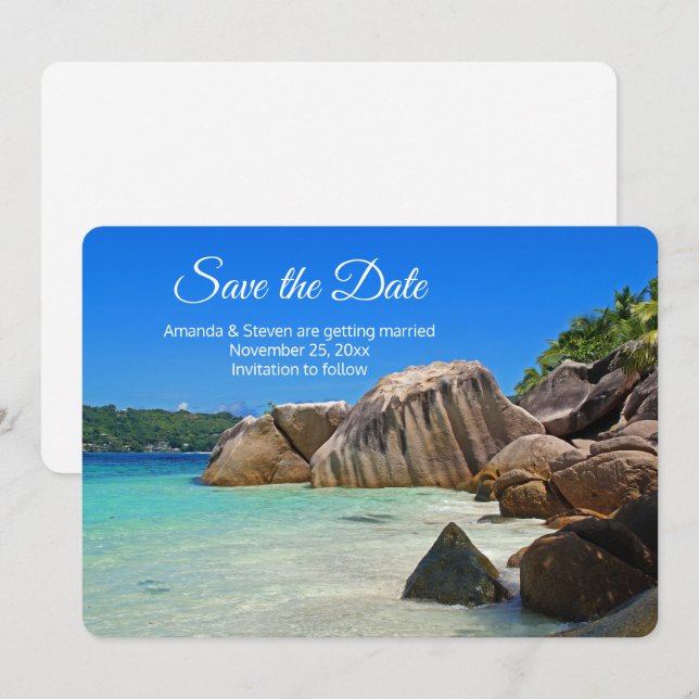 Reserva La Fecha Hermoso Boda de la costa del Mar Tropical Rocoso (Anverso / Reverso)