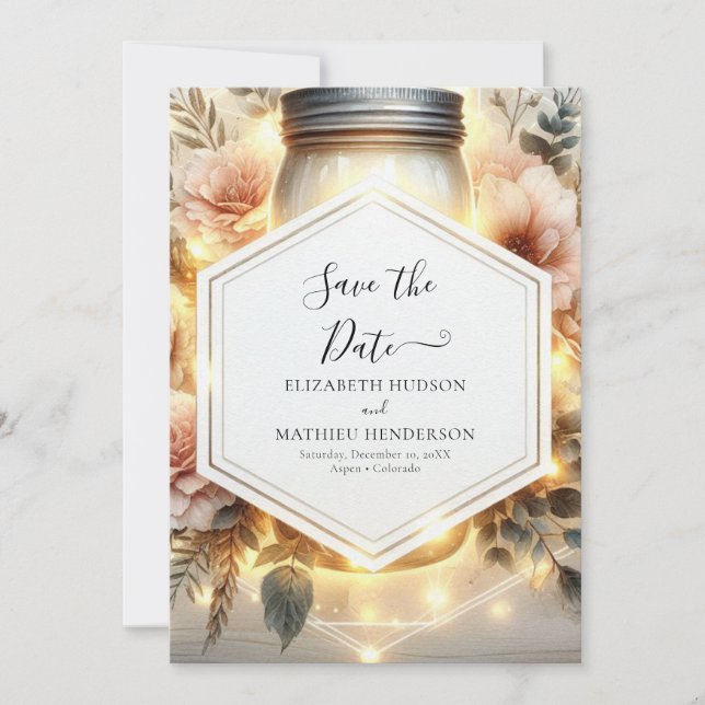 Reserva La Fecha Hermoso Boda Imprimible Mason Jar (Anverso)