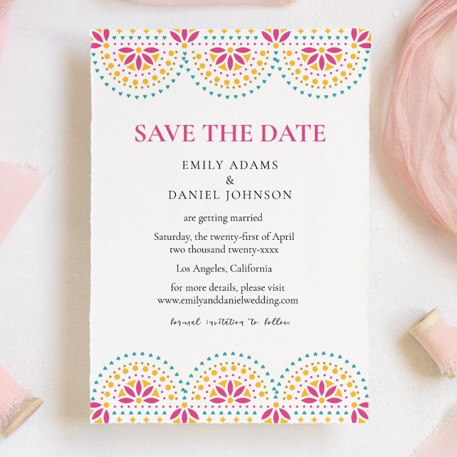 Reserva La Fecha Hermoso Boda mexicano Papel Picado (Subido por el creador)