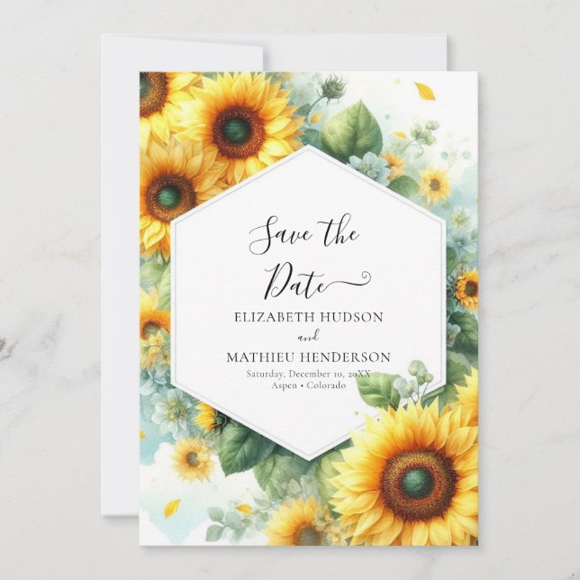 Reserva La Fecha Hermoso Boda Romance Sunflower (Anverso)