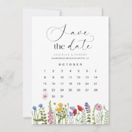 Reserva La Fecha Hermoso calendario floral de Boda de flores silves