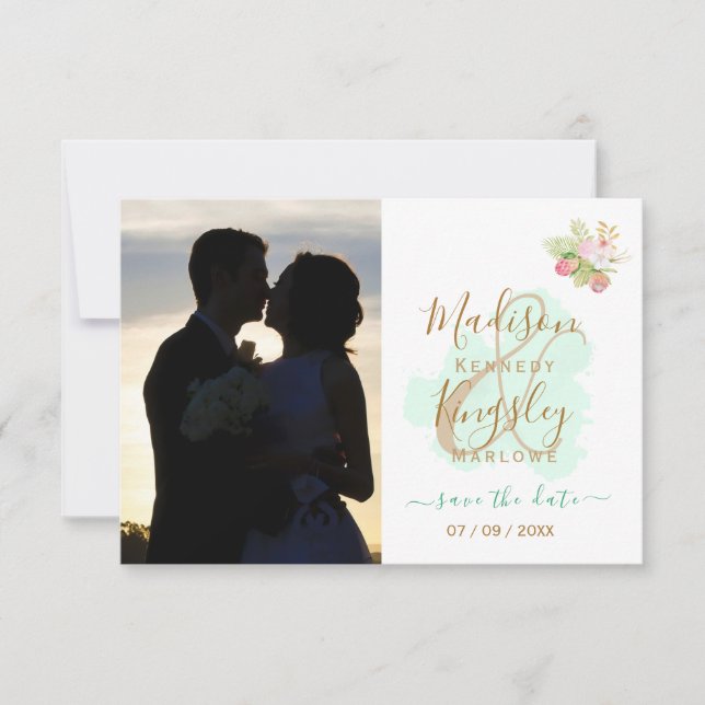 Reserva La Fecha Hermoso Verde Lima 💚 Boda Botánica Boho (Anverso)