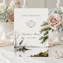 Reserva La Fecha Heron Toile French Country Monogram Wedding