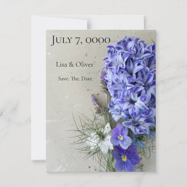 Reserva La Fecha Hiacinato azul con pansias (Anverso)