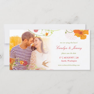Reserva La Fecha Hibiscus Amarillo Floral Swirls Y Swallow Photo
