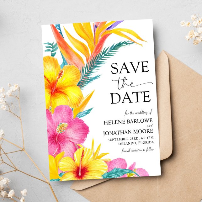 Reserva La Fecha Hibiscus Elegant Tropical Destination Wedding (Hibiscus Elegant Tropical Destination Wedding Save The Date)