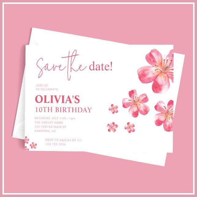Reserva La Fecha Hibiscus Tropical Birthday Pink (Subido por el creador)