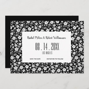 Reserva La Fecha Hibiscus Tropical Black and White Boda
