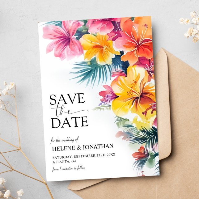 Reserva La Fecha Hibiscus Tropical Elegant Destination Wedding (Hibiscus Tropical Elegant Destination Wedding Save The Date)