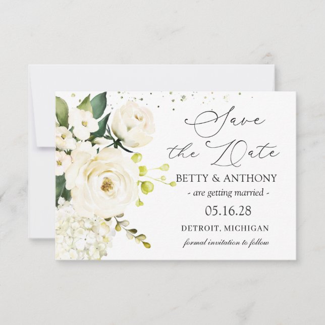 Reserva La Fecha Hidrangea Wedding, Rosas de crema blanca salvan la (Anverso)