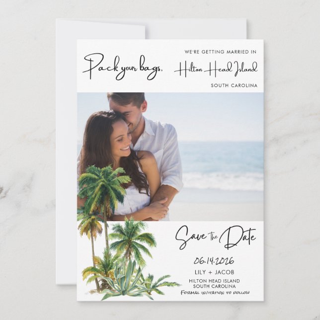 Reserva La Fecha Hilton Head Island Wedding Save The Date (Anverso)