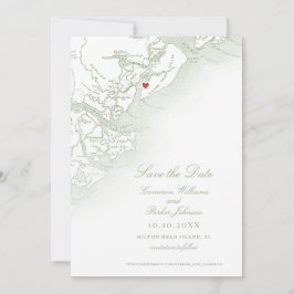 Reserva La Fecha Hilton Head SC Map Sage Green Elegant Wedding