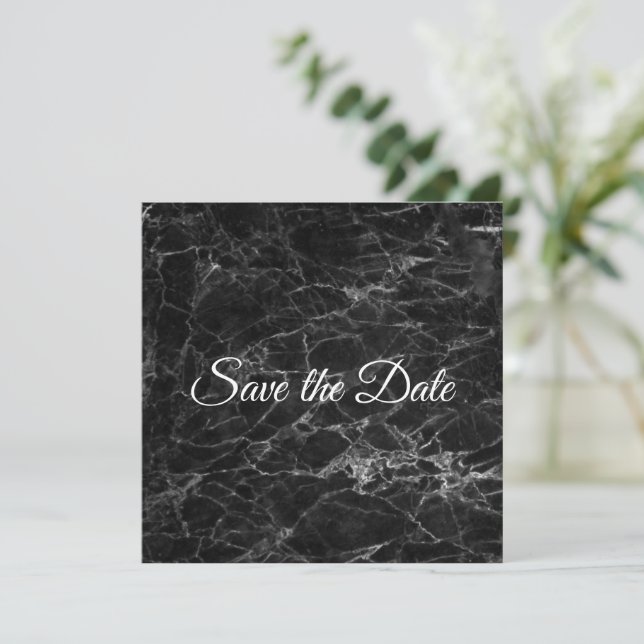 Reserva La Fecha Hip Black Marble Save the Date (Anverso de pie)