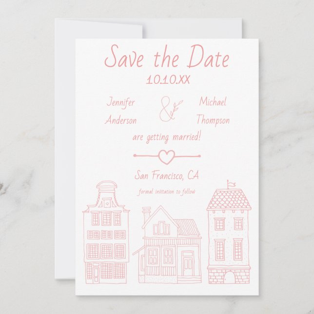 Reserva La Fecha Hogar blanco rosado simple y moderno (Anverso)