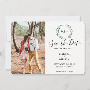 Reserva La Fecha Hojas de acuarela botánicas monogramadas foto