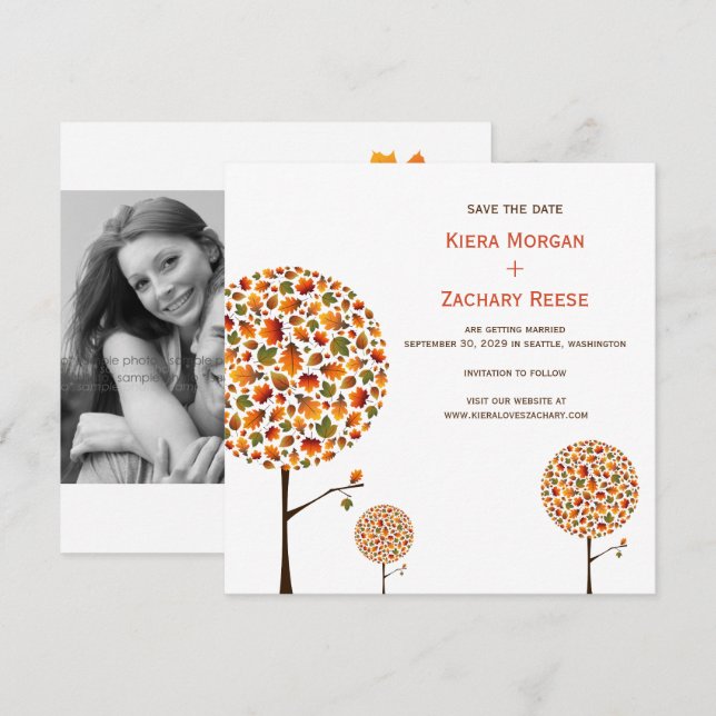 Reserva La Fecha Hojas de árboles de otoño Boda Save The Date (Anverso / Reverso)