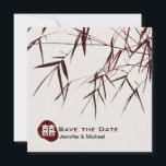 Reserva La Fecha Hojas de Bambú/Doble Felicidad Oriental Bodas<br><div class="desc">Estas invitaciones de boda chinas rojas con hojas de bambú en un fondo texturizado son modernas y elegantes, adornadas con caracteres chinos que simbolizan la Doble Felicidad. Totalmente personalizables. Conviértelas en una invitación de boda/aniversario cambiando "salva la fecha" por "Nuestra Boda" o "Nuestro Aniversario" y cambia las palabras en la...</div>
