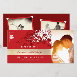 Reserva La Fecha Hojas de bambú Zen blanco rojo Foto boda china
