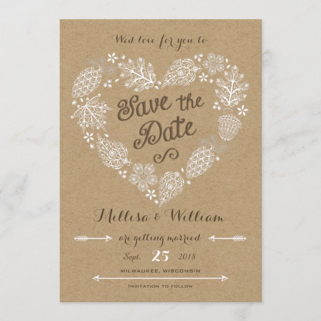 Reserva La Fecha Hojas de encaje - enamórate guarda la fecha (Anverso)