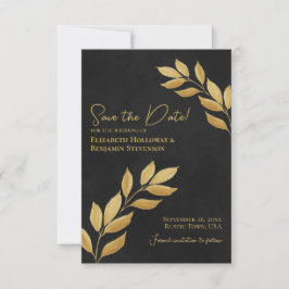 Reserva La Fecha Hojas de gran belleza Boda negro y oro elegante