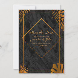 Reserva La Fecha Hojas de oro y Boda tropical del marco geométrico