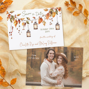 Reserva La Fecha Hojas de Otoño Acuarela Elegante 1 Foto Boda S