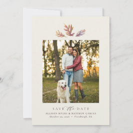 Reserva La Fecha Hojas de otoño simples una foto elegante ciruela d