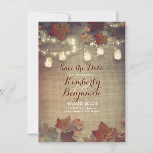 Reserva La Fecha Hojas de otoño y frascos de mason rusos salvan la  (Anverso)