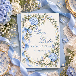 Reserva La Fecha Hortensia Azul Blanca Boda Elegante