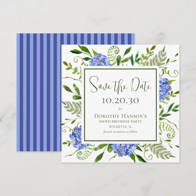 Reserva La Fecha Hortensias Azules Cumpleaños 100 (Anverso / Reverso)