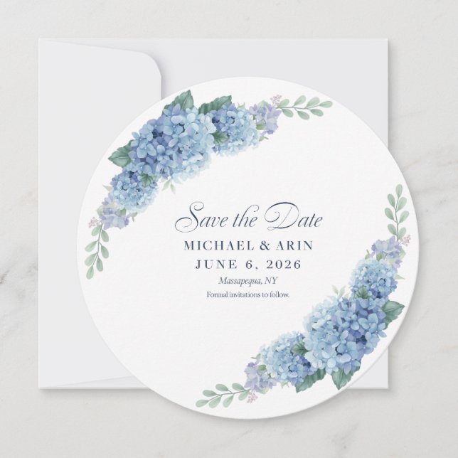 Reserva La Fecha Hortensias Azules Save The Dates (Anverso)