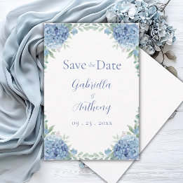 Reserva La Fecha Hortensias Azules Script Floral Acuarela
