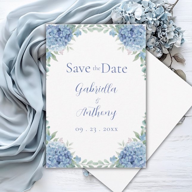 Reserva La Fecha Hortensias Azules Script Floral Acuarela (Subido por el creador)