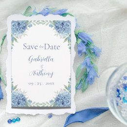 Reserva La Fecha Hortensias Azules Script Floral Acuarela