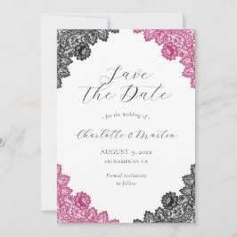 Reserva La Fecha Hot Pink and Black Floral Lace Wedding