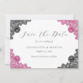 Reserva La Fecha Hot Pink and Black Floral Lace Wedding