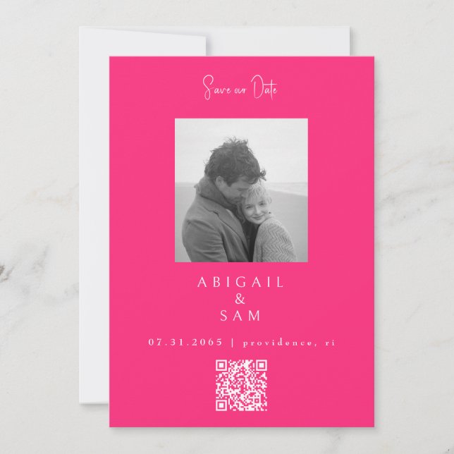 Reserva La Fecha Hot Pink Modern Simplicity B/W Photo  (Anverso)