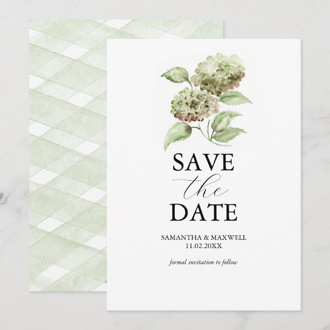 Reserva La Fecha Hydrangeas Verdes para Salvar la Fecha de la Boda (Anverso / Reverso)