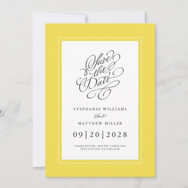 Reserva La Fecha Iluminando Amarillo Elegante Compromiso Boda (Anverso)