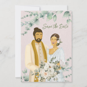 Reserva La Fecha Ilustracion Boda de parejas cingalesas