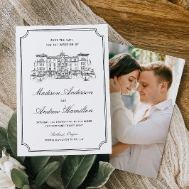 Reserva La Fecha Ilustración Clásica de Finca Foto Boda