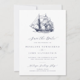 Reserva La Fecha Ilustración de Boda de Barco Náutico Mínimo Elegan