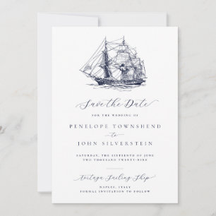 Reserva La Fecha Ilustración de Boda de Barco Náutico Mínimo Elegan