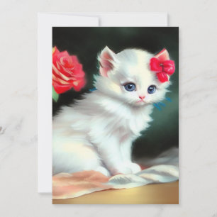 Reserva La Fecha Ilustracion de gatito blanco con flores rojas