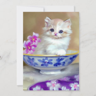 Reserva La Fecha Ilustracion de gatito blanco vintage