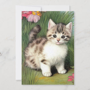 Reserva La Fecha Ilustracion de gato vintage con flores rojas