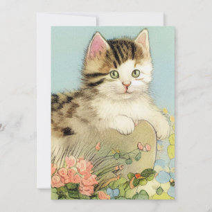 Reserva La Fecha Ilustracion de gato vintage con flores rosas