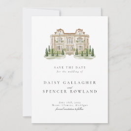 Reserva La Fecha Ilustración de lugar de bodas con acuarela elegant