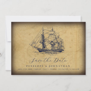 Reserva La Fecha Ilustración de mapa vintage náutico para boda